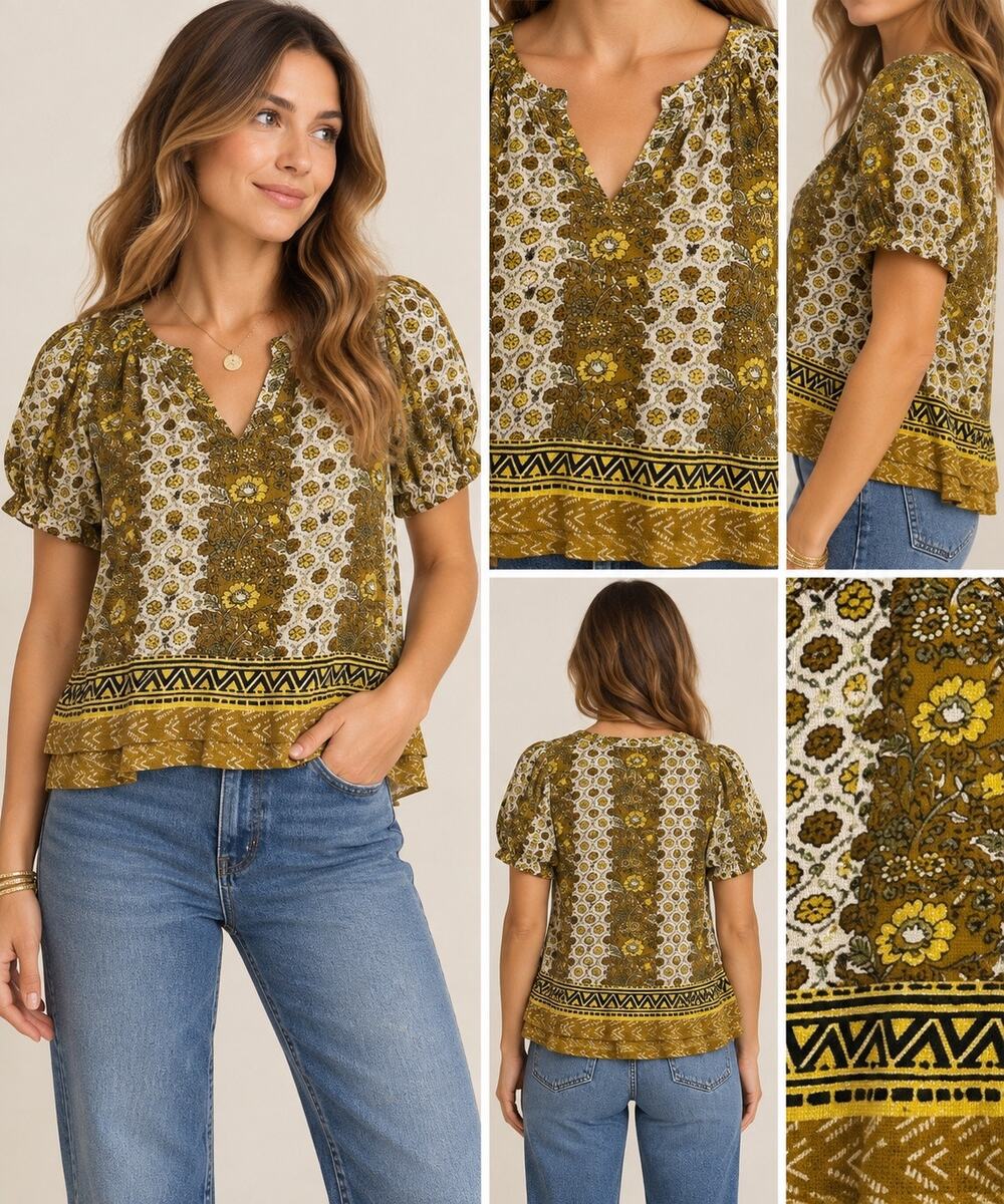 Rachel Zoe Yellow Boho Paisley Shirt Size Small